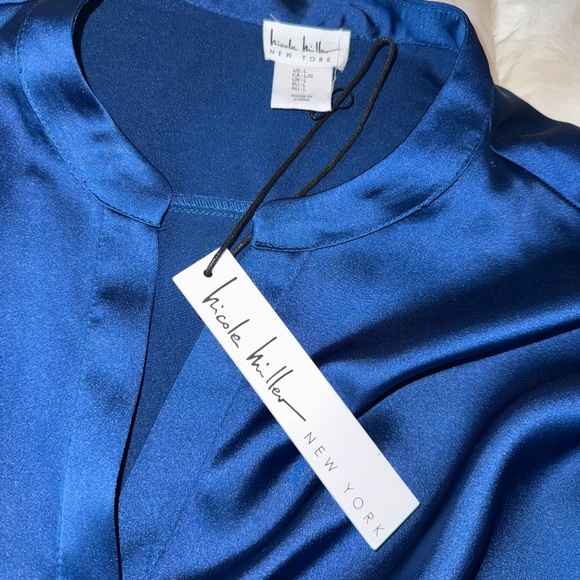 Nicole Miller New York Satin Sapphire Blouse Women's Luxe Top - Size L NWT - Picture 4 of 6